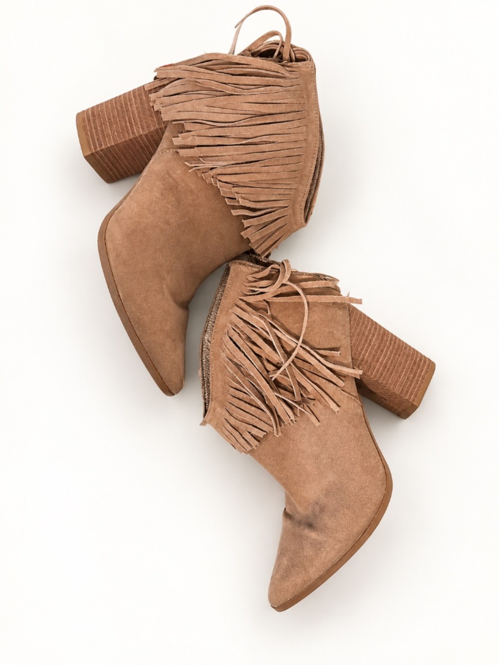 Nine West Tan Fringe Western Ankle Boots Size 9.5